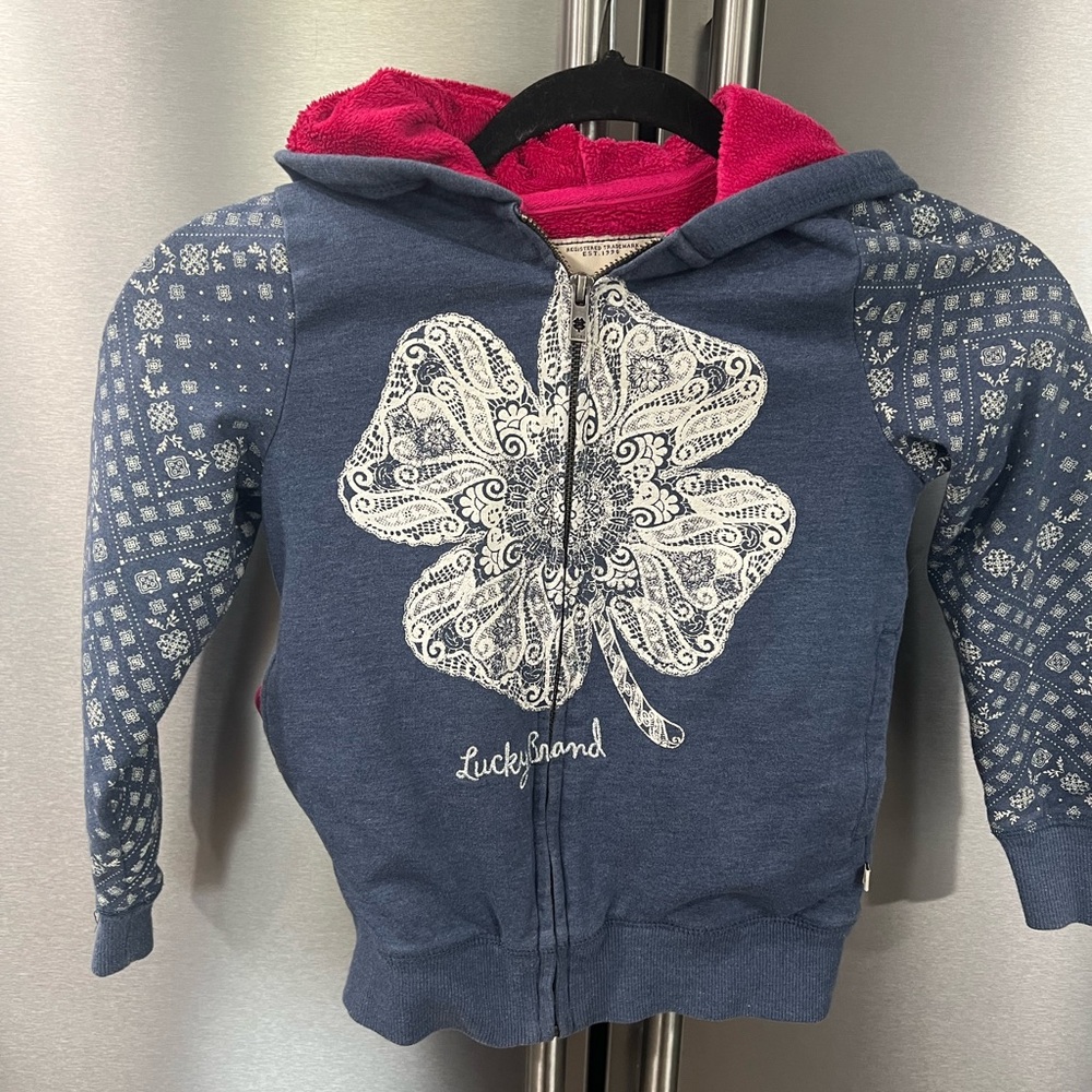 Lucky Brand Kids Blue Hoodie with Pink Lining
